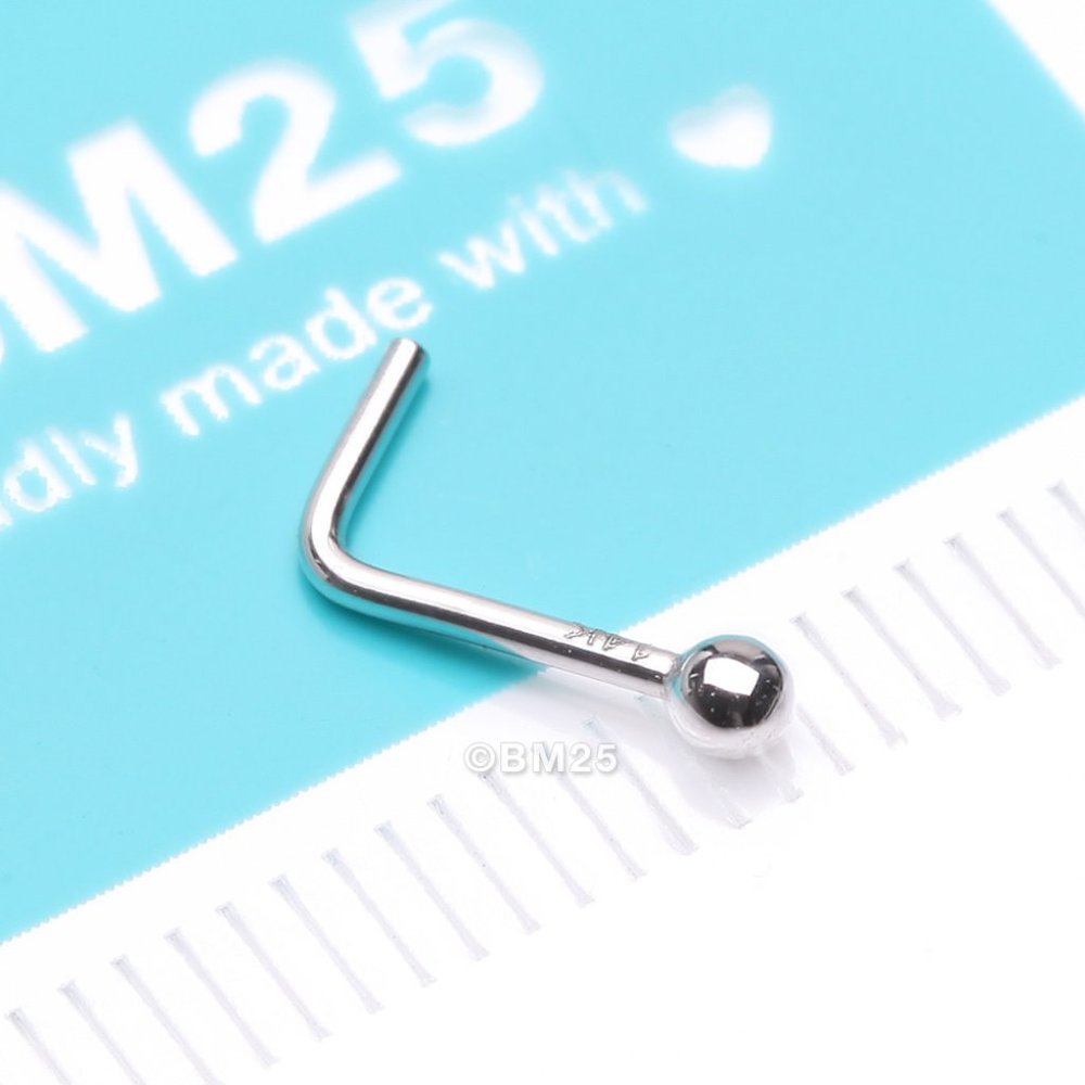 14 Karat White Gold Ball Top L-Shaped Nose Ring